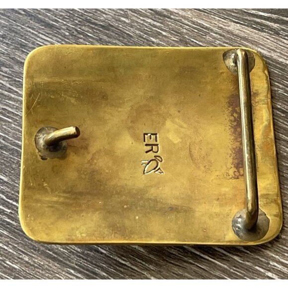 Navajo Yellow Brass Turquoise Women’s Belt Buckle Flower Engraved Signed ER - Picture 9 of 9